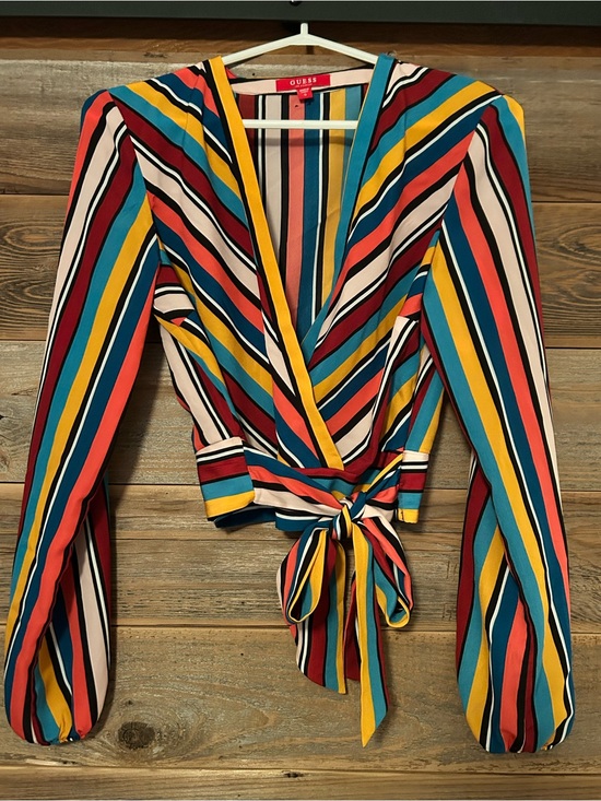 Guess Tops - Guess Rainbow Stripe Wrap Top Small Y2K Tie Front Crop Blouse